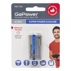 Батарейка GoPower 6LR61 "Крона"  Alkaline  9V BL1