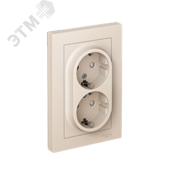 Розетка ATLASDESIGN двойная с заземлением со шторками 16А в сборе бежевый 13197