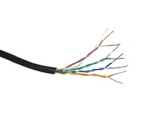 Кабель витая пара UTP 4 применяется в системах СКС  при при прокладке внутри зданий. Предназначены для использования в высокоскоростных системах передачи данных со скоростью до 1Гбит/с.   Кабель соответствует стандартам ANSI\TIA\EIA-568-B.2 Проходит Fluke тест Огнестойкость: UL VW-1,  IEC-332.1 Арамидная нить позволяет легко удалять оболочку  кабеля на необходимую длину.  Технические характеристики: Проводник, d: медь (Cu), 24AWG, одножильный Внешний d кабеля: 6 мм Тип и цвет оболочки кабеля: ПЭ черный Применение: для наружных работ Бухта: 305 м  Проходит Fluke тест на 100 метрах Относительная скорость распространения сигнала (NVP):  72% Диапазон частот: 1-100 МГц Волновое сопротивление, Ом:  100 + -15 Дисбаланс сопротивления 5% Диапазон температур, °С: Хранение -   от  -40 до + 50 Прокладка - от 0 до + 50 Эксплуатация - от -40 до +50 Радиус изгиба при прокладке - не менее 8D