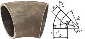 Отвод сталь бесшовный крутоизогнутый 90гр Дн33,7х2,3 (Ду25) исп1 под п риварку ГОСТ 17375-2001