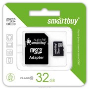 Карта памяти 32Гб MicroSDHC с адаптером 10 класс Smart Buy Trans-Flash 32Гб MicroSDHC
